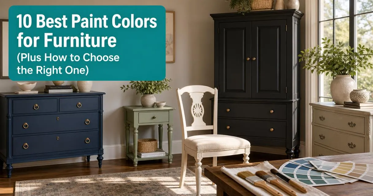 Painted furniture in various colors arranged in a sunlit room showcasing best furniture paint colors