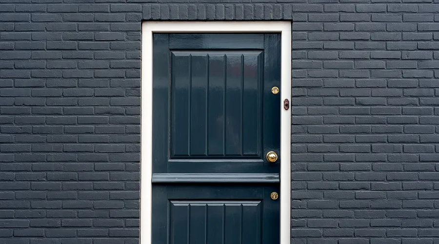 What Is Limewash? - Close-up view of a stylish black exterior door with a brass handle